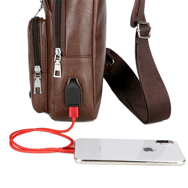 USB Charging Chest Bag With Headset Hole Men'S Single Strap Anti Theft Adjustable