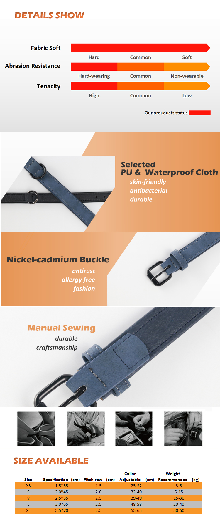 2 Inch Wide Leather Dog Collars , Pet Accessories Rope Dog Collar