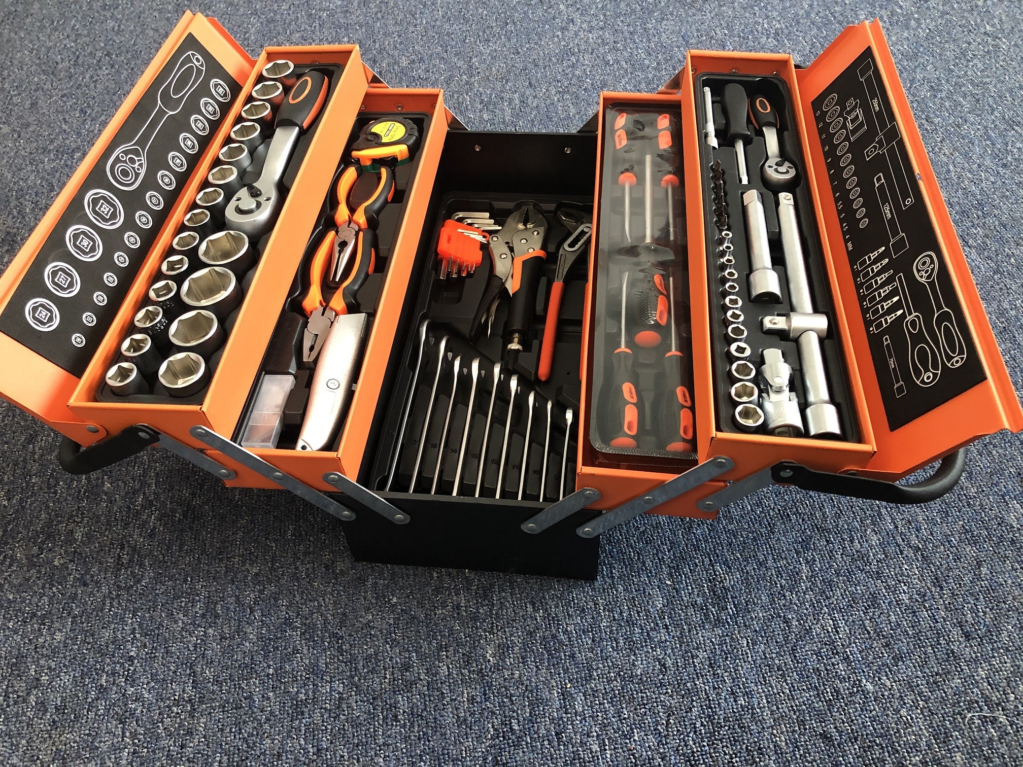 Three Layers Portable Steel Toolbox Multi-Function Household Folding Hardware Storage Box Auto Repair Toolkit