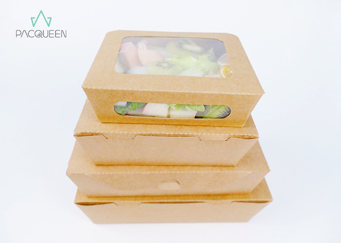 Deli / Street Food Kraft Paper Take Out Boxes , Windowed Disposable Salad Boxes