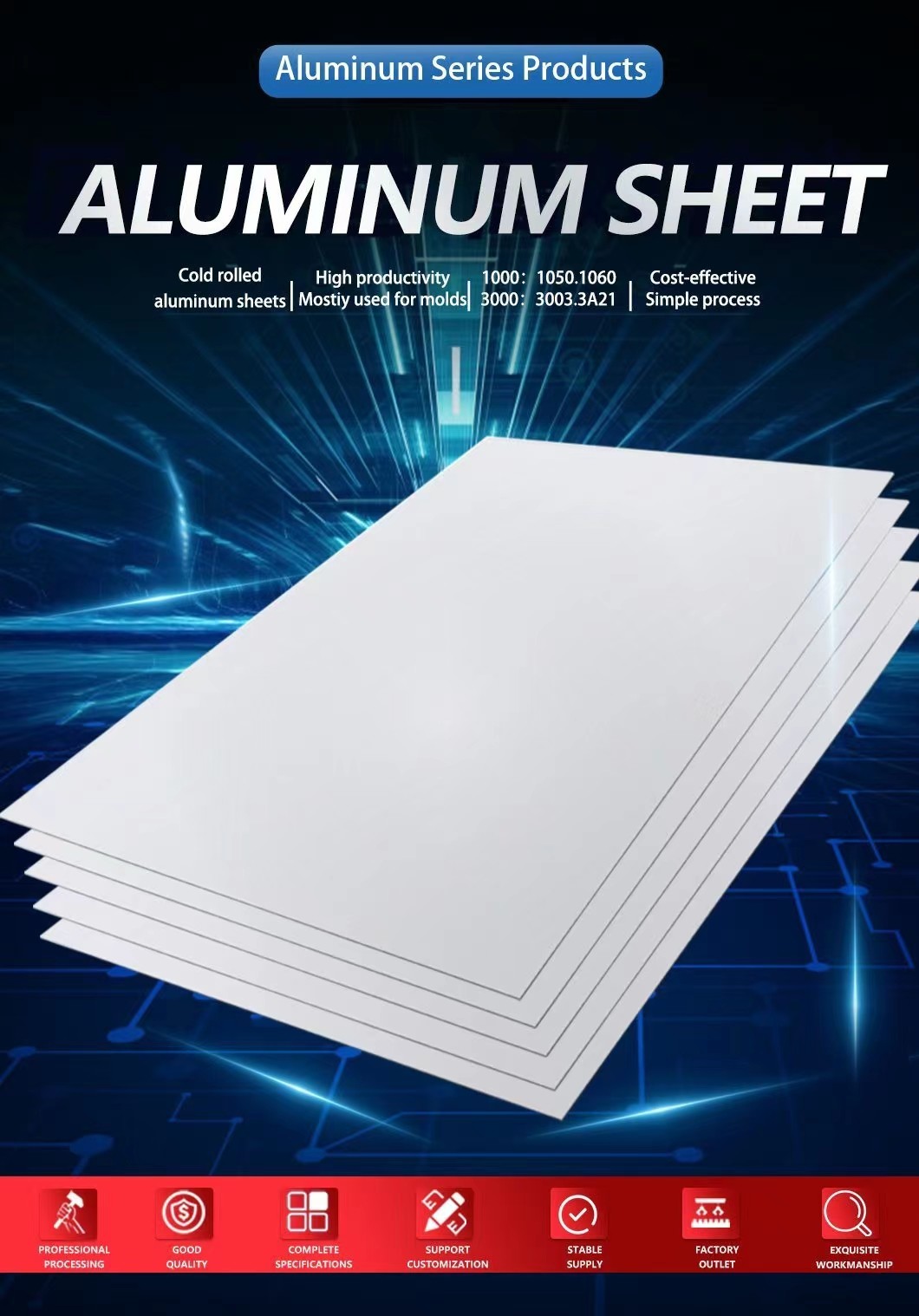 6061 Aluminum Alloy Sheet 5754 1050 Plate 5083 4032 5052 500-2000mm