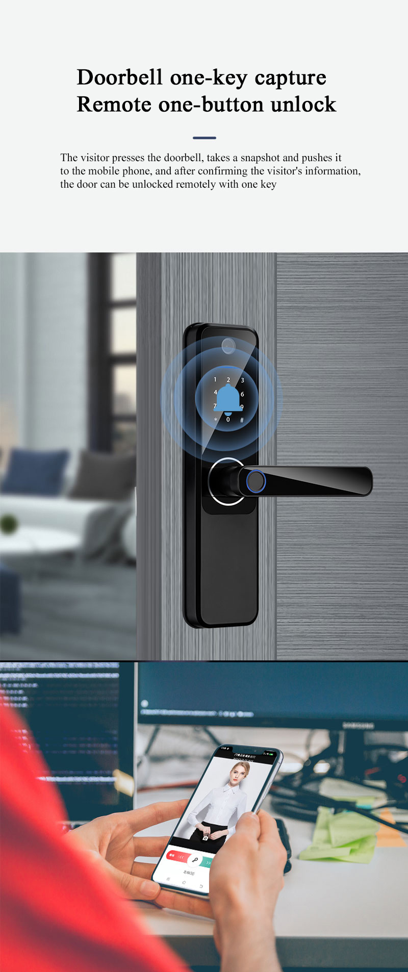 Qleung S802MAX Fingerprint Wifi Tuya App Remote Unlock Card Code Camera Digital Smart Home Door Lock