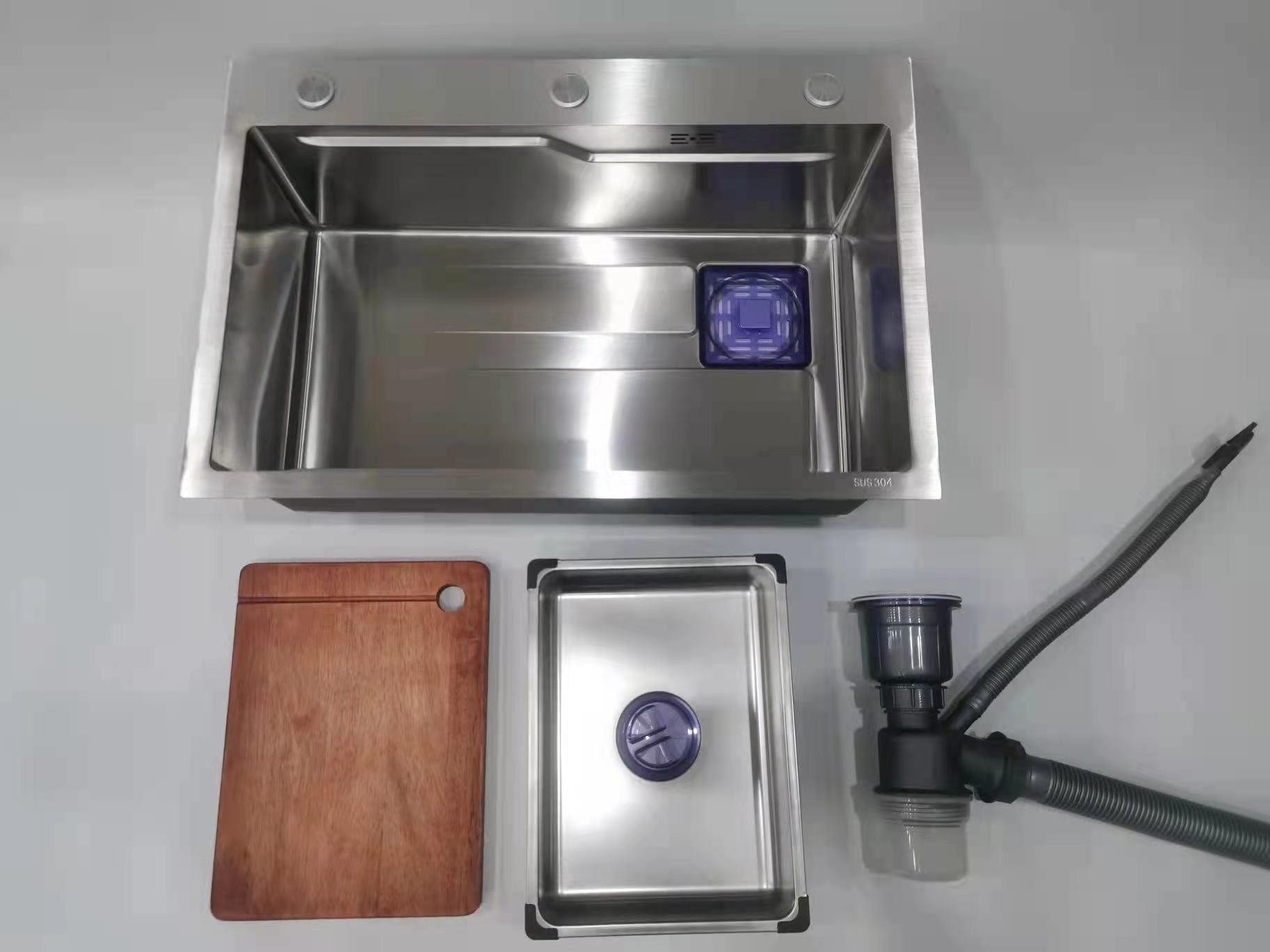 Chromium Handmade Stainless Steel Topmount Kitchen Sink With Accessories