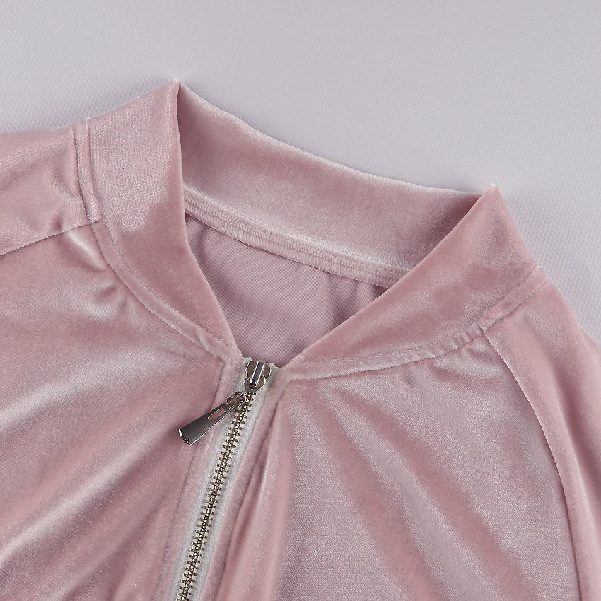 Solid Color Zipper Velvet Tracksuit Set Womens Sport Tracksuits Anti Bacterial
