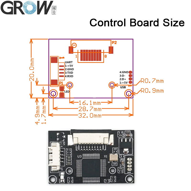 Grow R303 FPC1020 Capacitive Fingerprint Module with Free Sdk