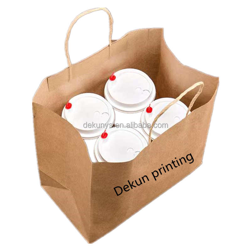 Varnished Kraft Paper Gift Box Bag With Handles Food Delivery Customized