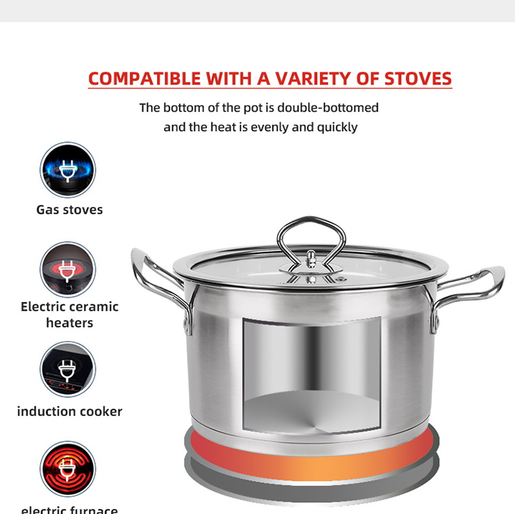 High Quality Kitchen Warethree-layer Double Bottom Stainless Steel Cookingware Set Cookware Set Cooking Pot And Pans Set