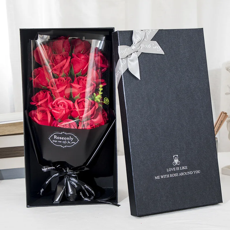 Custom Logo Packaging Gift Red Roses Colored Flower Soap Gift Box for Valentine's Day