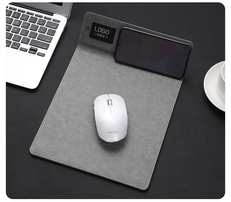 Magnetic PU Leather Wireless Charging Mousepad Desk Keyboard Mat