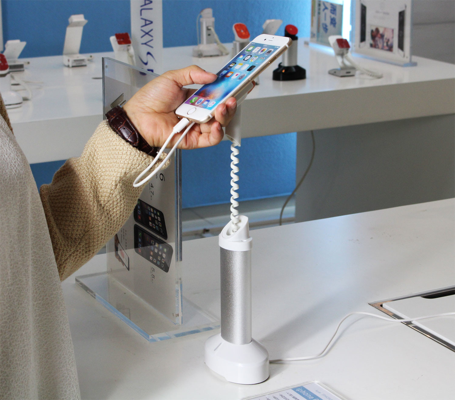 COMER sensor alarm cord anti-theft alarm mobile phone desk stand