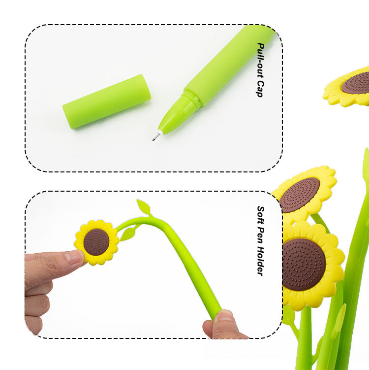 Cute Cartoon Sunflower Silicone Neutral Pen Student Stationery Swing Gift Pen