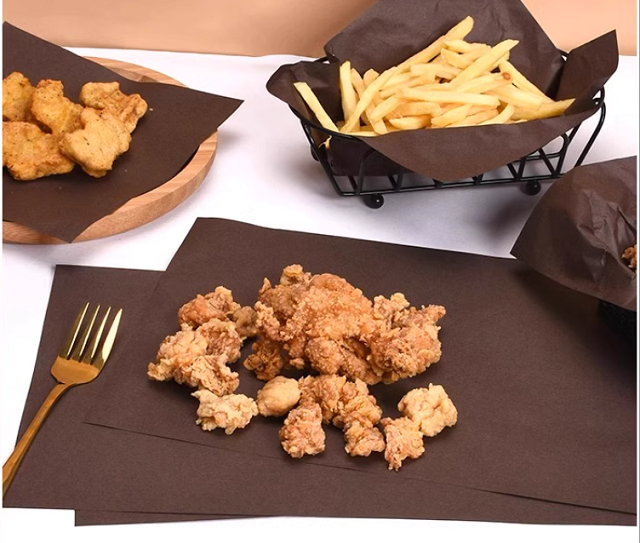80gram Foodgrade Coffee Color Greaseproof Paper For Fried Chicken Wrapper 10" x 10"