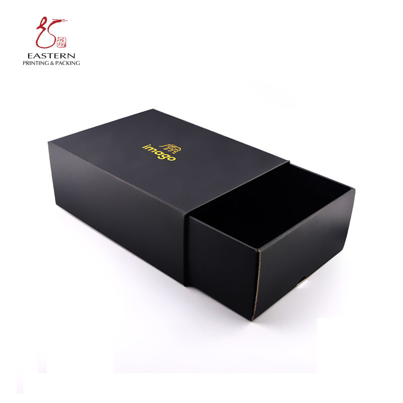 Custom Logo Black Drawer Corrugated Shoe Box - Foldable Slider Design