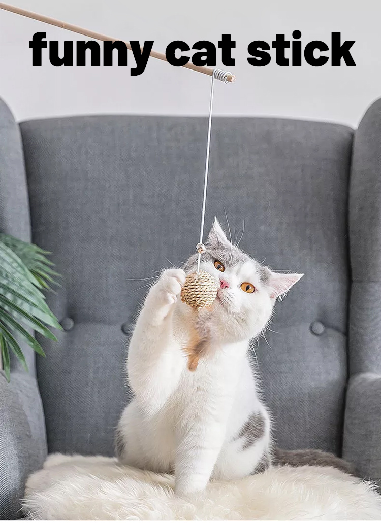 M Size Cat Teaser Wand Cute Wood Cat Feather Wand OEM ODM Cat Teaser Stick