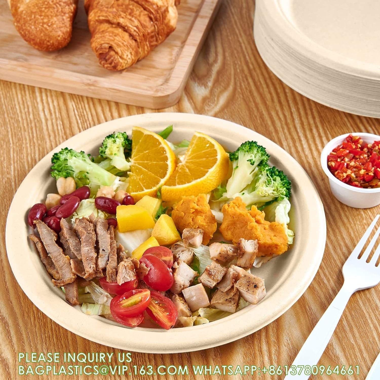 10 inch Compostable Plates Heavy-Duty Disposable Paper Plates Bagasse Natural Biodegradable Eco-Friendly Sugarcane
