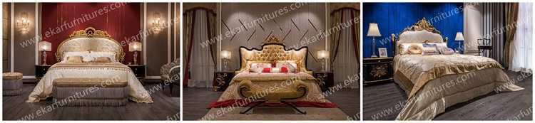Italy antique luxuxy bedroom furniture master wooden leather bed LS-A118A
