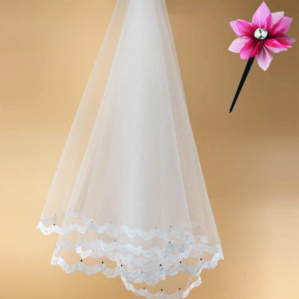 Embroidery lace with bead Ivory/White Bridal Veil with Rhinstone Wedding