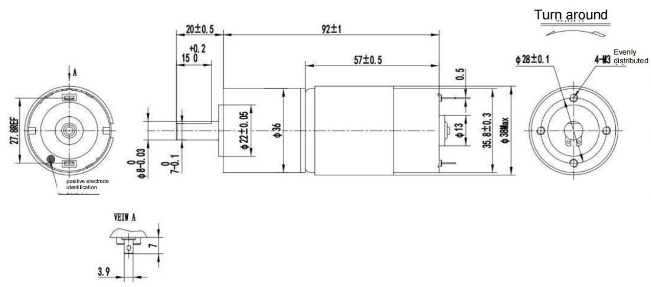 NEMA 14 Low Noise 24V DC Brush Gear Motor 36mm With Gearbox 200 Rpm 0.38A
