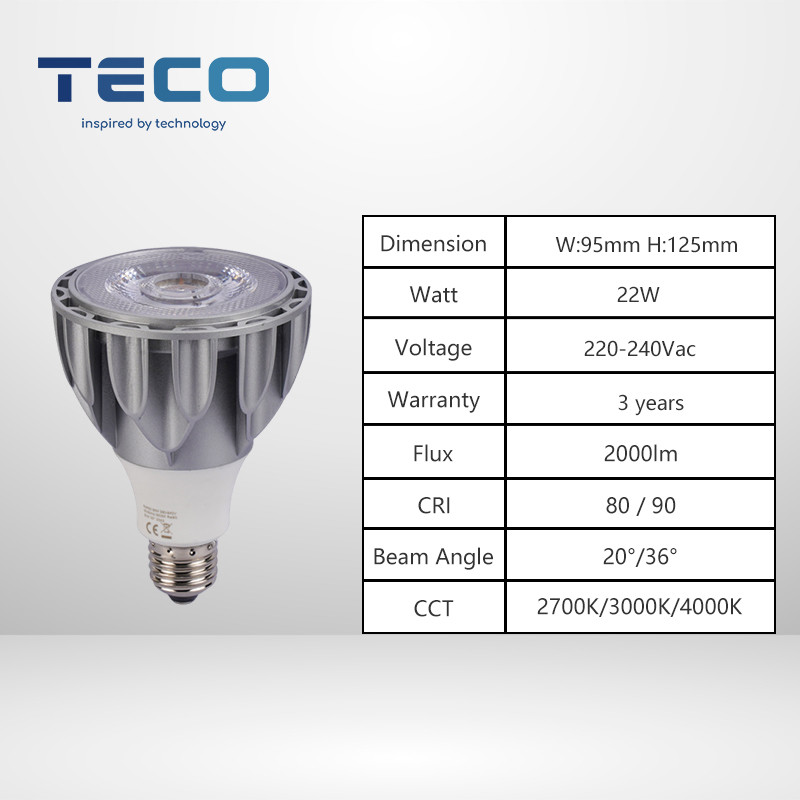 230V 20W PAR30 LED Spotlight Bulbs With Die Cast Aluminum Housing 3000k Non Dimmable