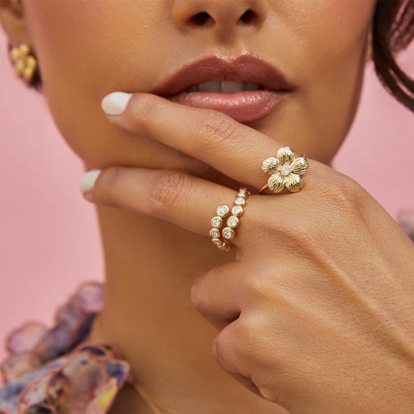 Forever Flower 18K Gold Plated Oval CZ Women's Ring in 925 Sterling Silver Jewelry