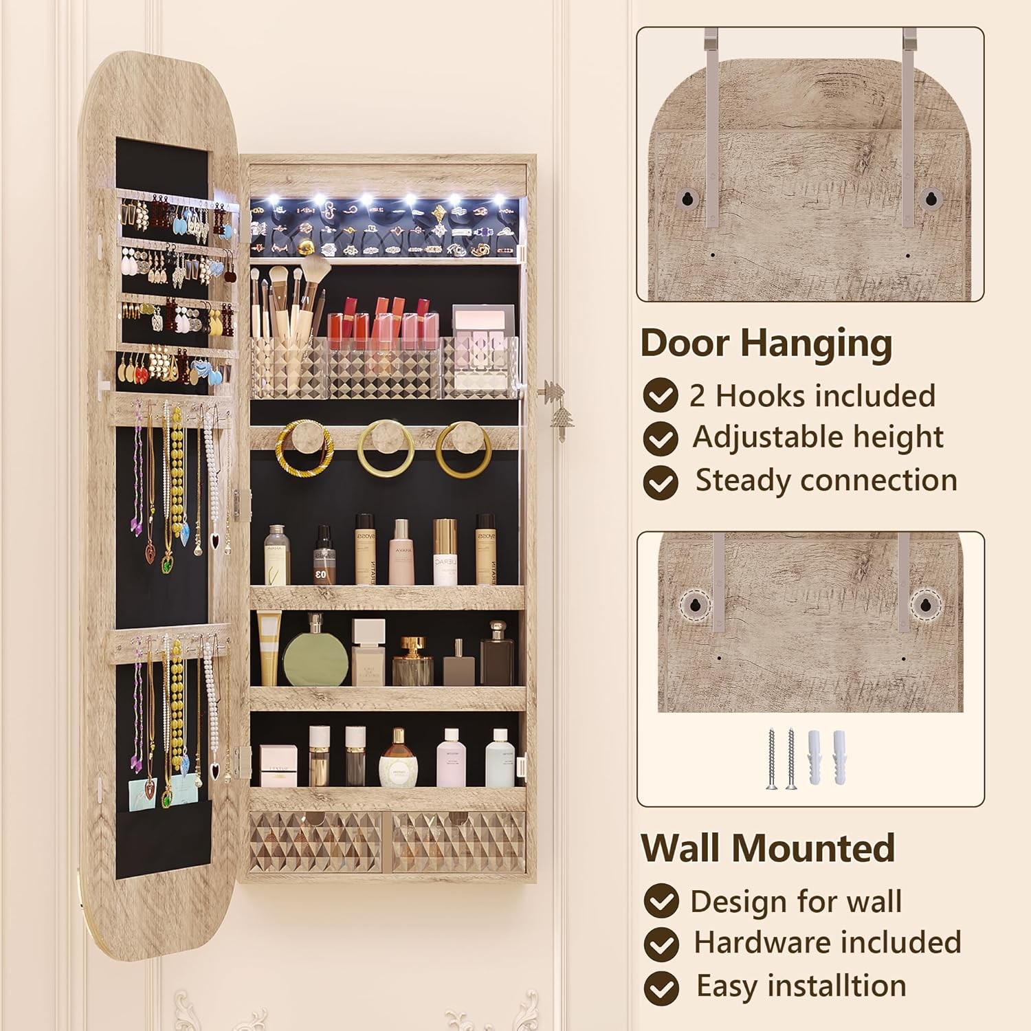 Rectangle Jewelry Armoire Mirror Lockable Full Length Mirror With Storage