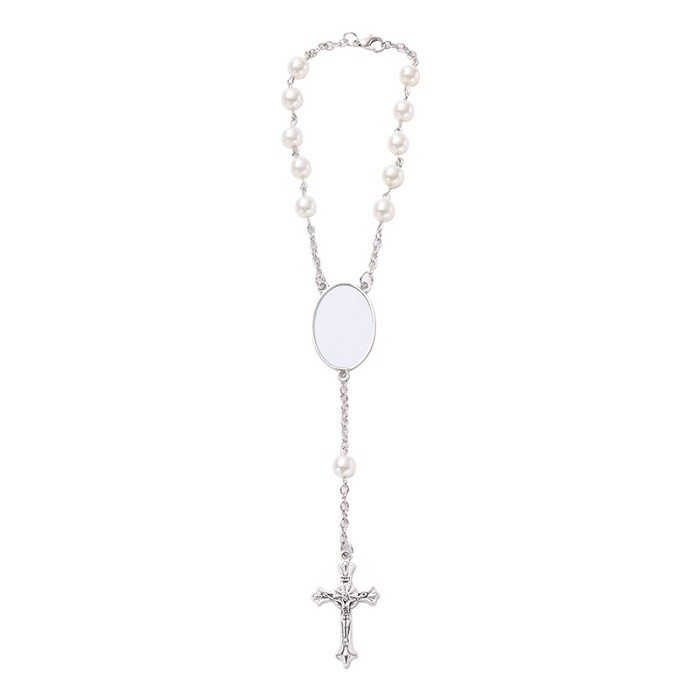 Multicolor Beads Sublimation Rosary Bracelet Christian Cross Bracelet Sublimation Jewelry Blanks