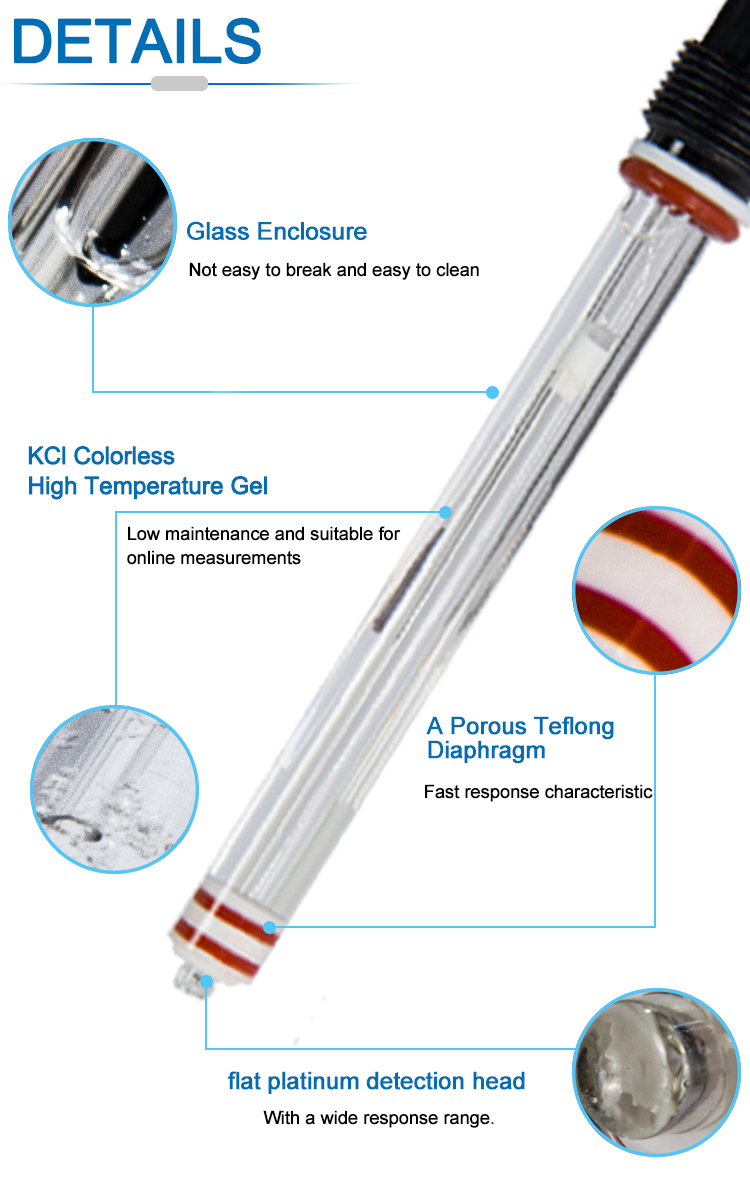 1500mV Flat Platinum Head ORP Electrode For Pure Water Environment