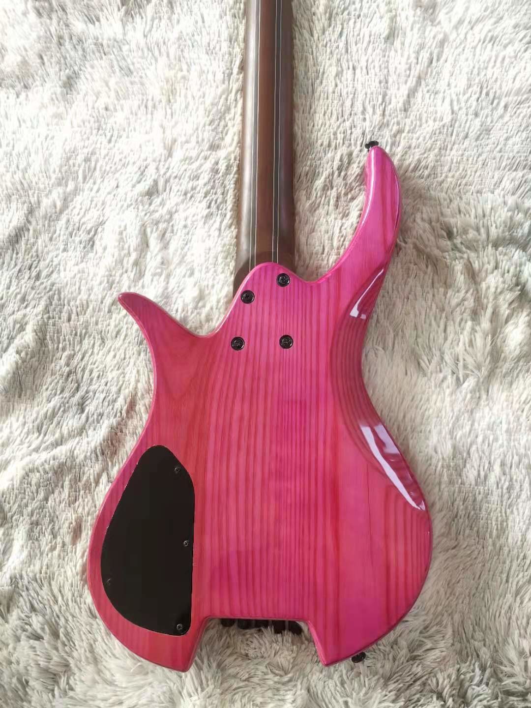 Ash Body Quilted Maple Top 9 Pieces Maple Neck Roasted Maple Fret Headless Bass 5 String Guitar Bass Free Shipping