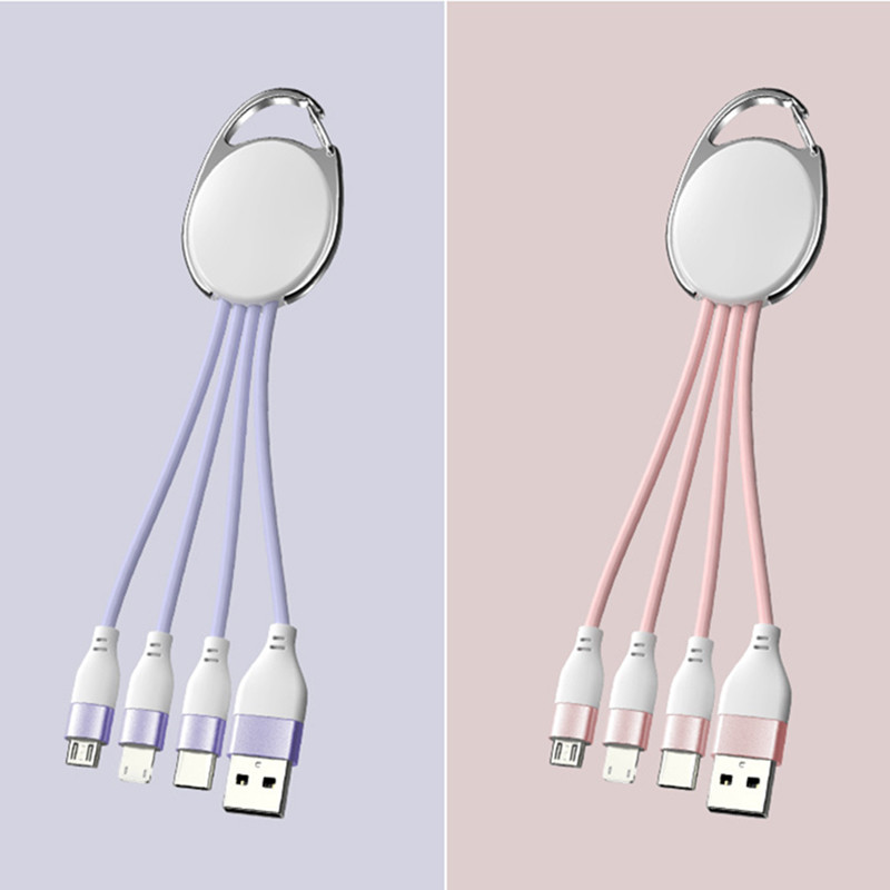 Portable 17cm 3 in 1 keyring charging cable USB 2.0 TPE Copper