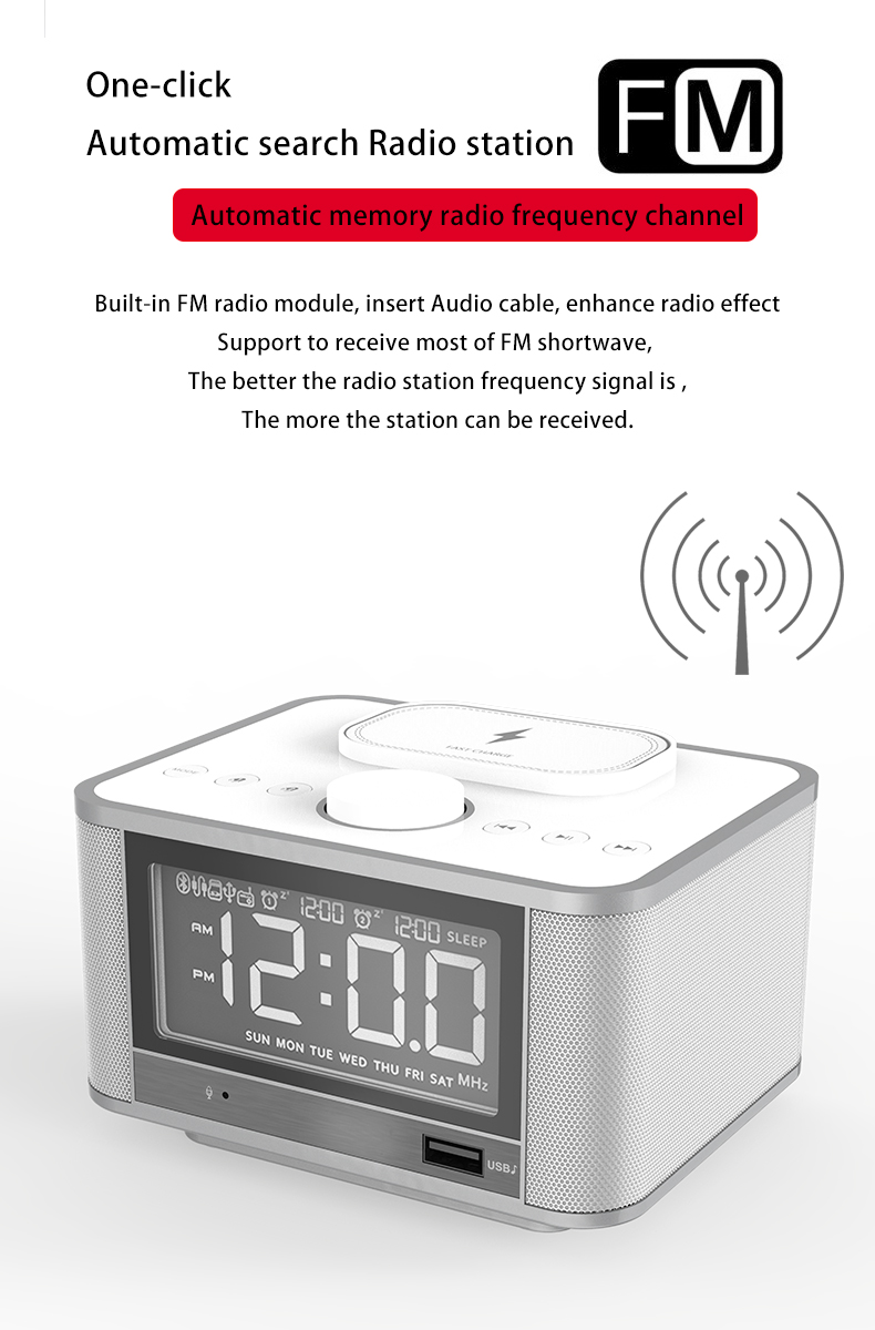 QI Charging 5W Bluetooth 4.2 Alarm Clock Speaker dock