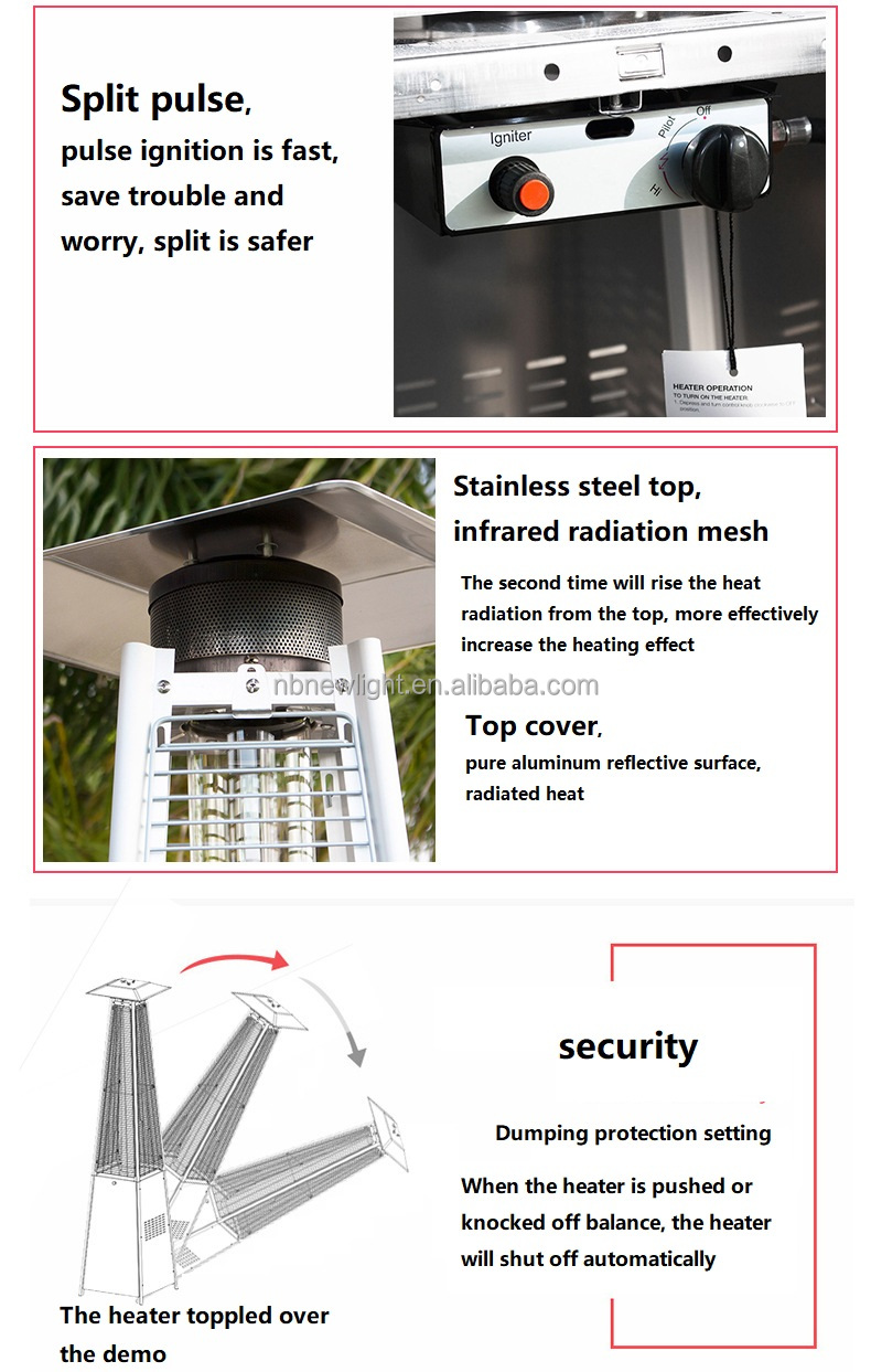 Style Glass Tube Outdoor Gas Heater with Stainless Steel Construction and Propane Fuel