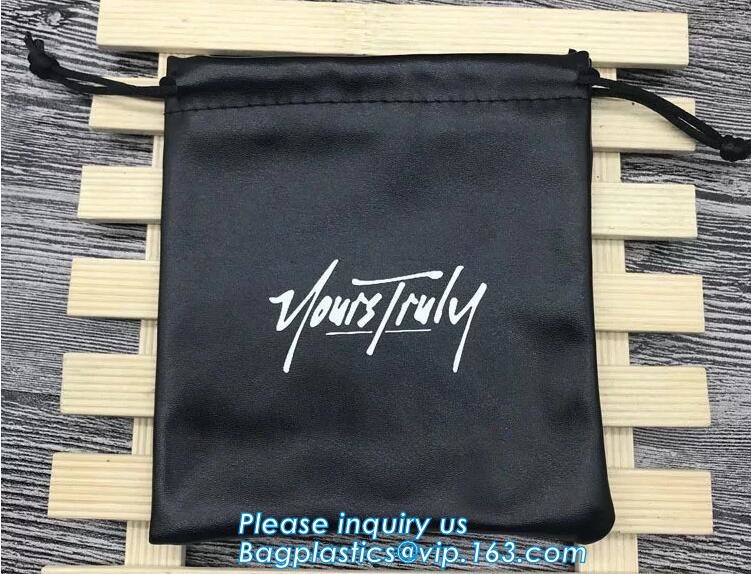 Custom Name Stamping PU Leather Drawstring Bag With Handle Waterproof Promotional Black Drawstring Bag Promotional Detai