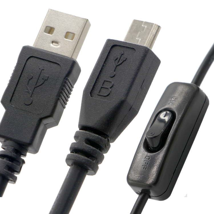 High Quality 1M ON OFF Controller Micro B to USB A Extension Cable with Switch for LED Lamp