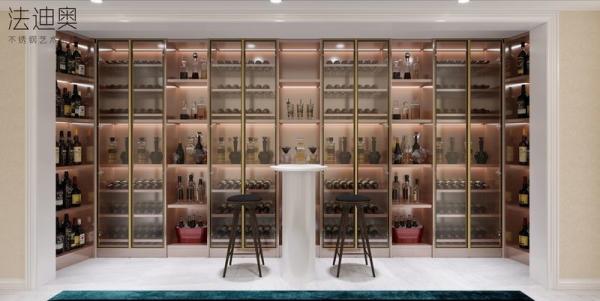 European Grey Glass Custom Wine Cabinet Living Room Liquor Cabinet With Gold