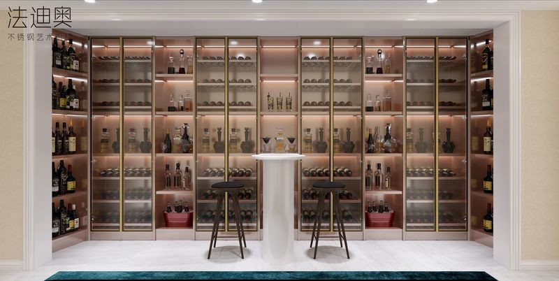 European Grey Glass Custom Wine Cabinet Living Room Liquor Cabinet With Gold Trim