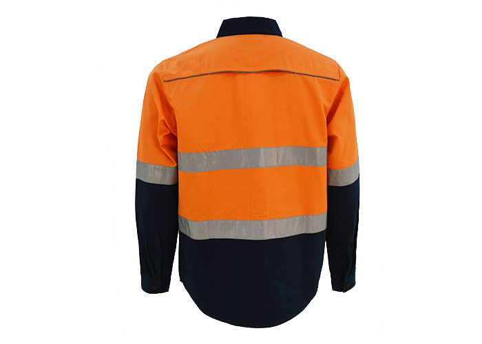Durable Orange/ Navy Safety Work Clothes Reflective Work Shirts No Pilling