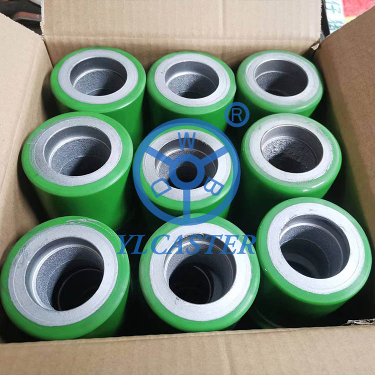 80x70mm green iron polyurethane pallet truck wheel without bearings packaging in carton-YLcaster