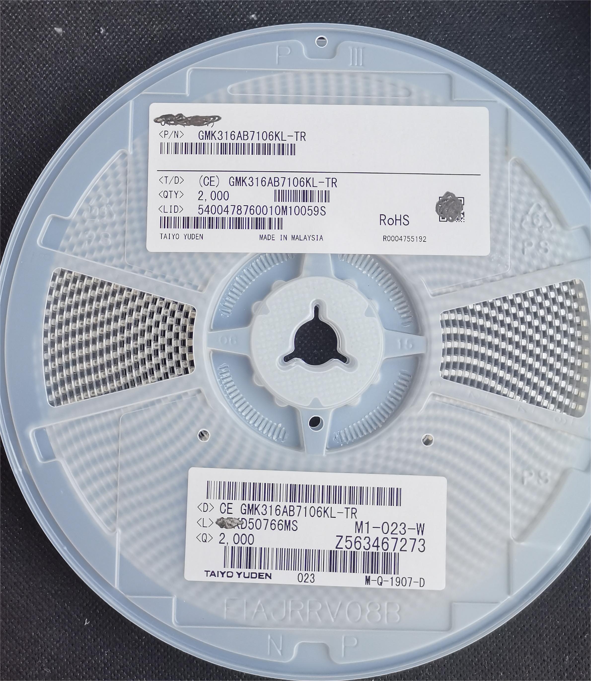  GMK316AB7106KL-TR 10μF 16V MLCC X5R 1206 ±10% Tol Low ESR -55°C to +85°C AEC-Q200 Manufactures
