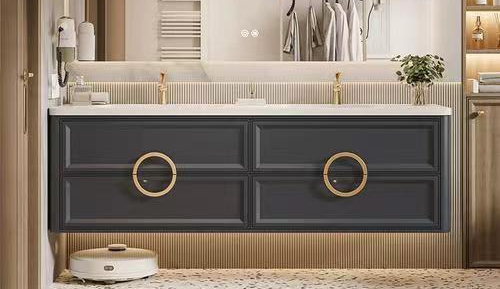 Home Bathroom Vanity Cabinet with Light and Mirror Luxury Wood Evkur Design Lacquer