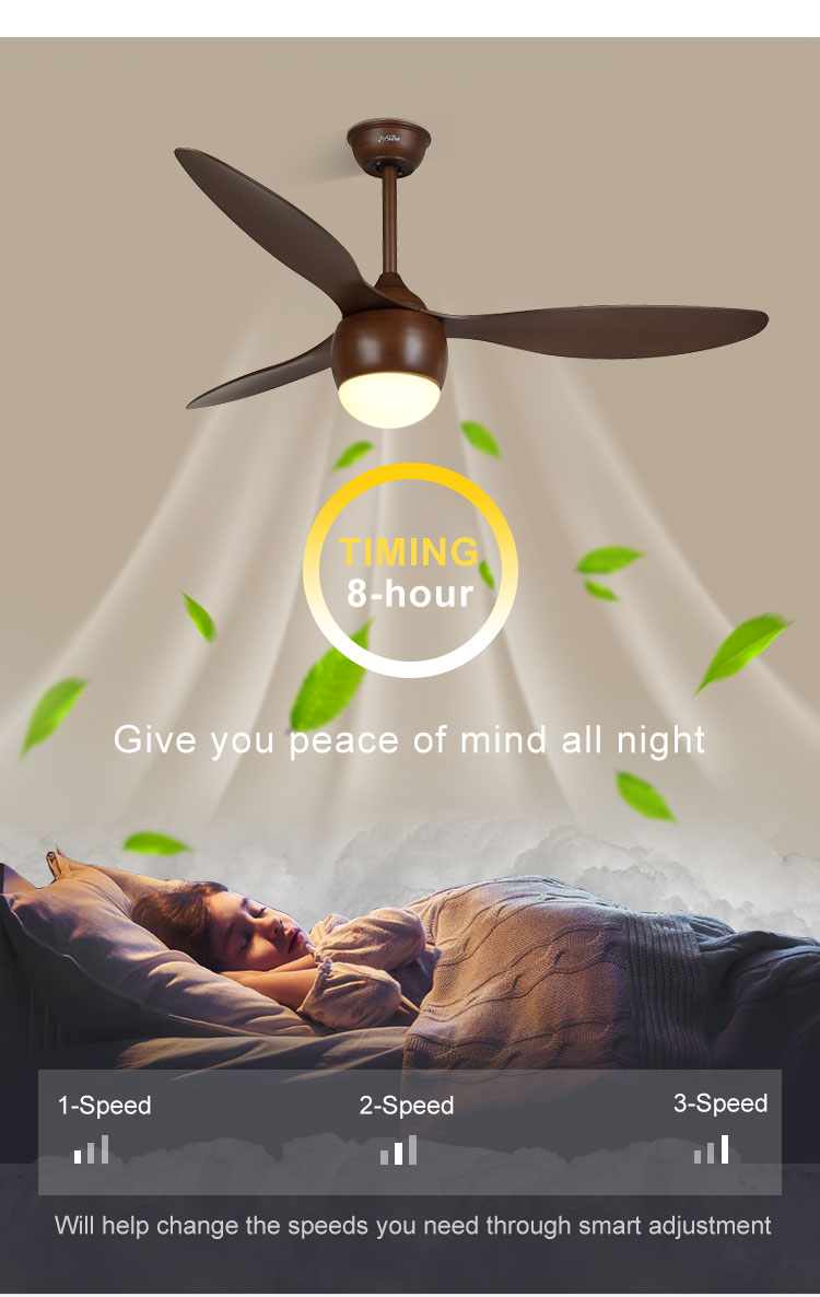 Metal Ceiling Fan with Light 3 ABS Wooden Blades Wall Control Black/Brown/OEM Colors
