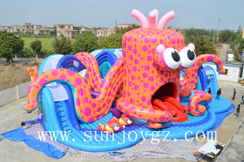 Octopus Cartoon Shape Kids Inflatable Water Park For Amusement