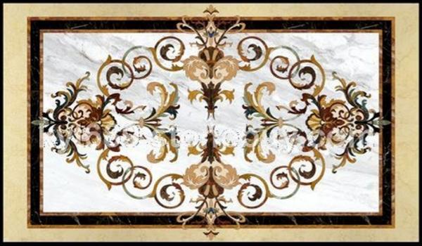 Parquet, natural stone parquet, engineered stone water jet medallion