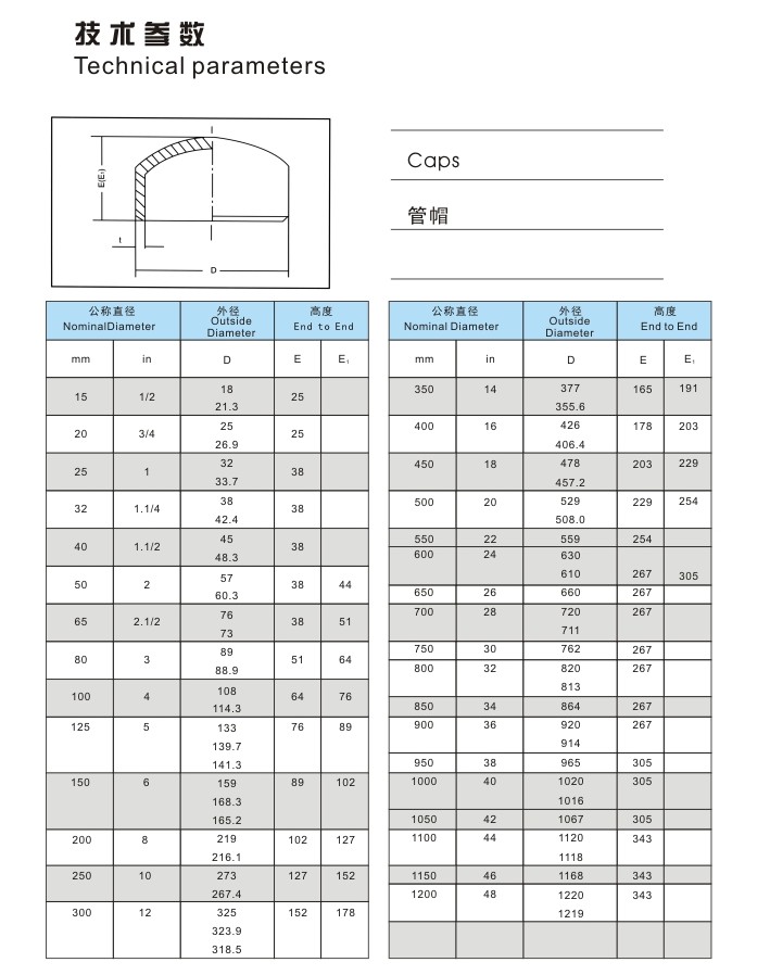 Sch10s Stainless Steel Pipe Cap SS321 SS304 SS316 4'' Butt Weld End Cap
