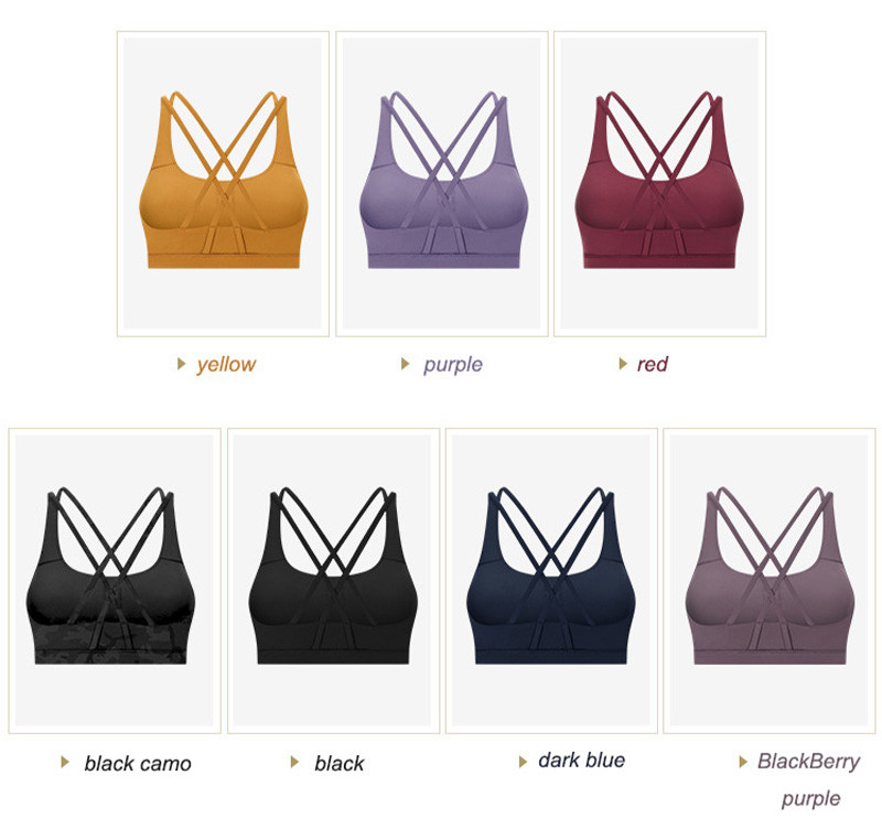 Women Yoga Criss Cross Back Strap Sports Bra 7 Colors Active Stretch Fitness Top
