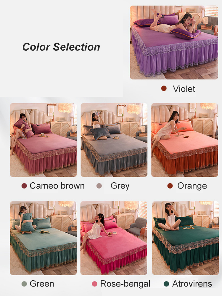 Adult Child Comfort Fleece Flannel Bed Skirt Set Floral Print Double Layer Bedspread