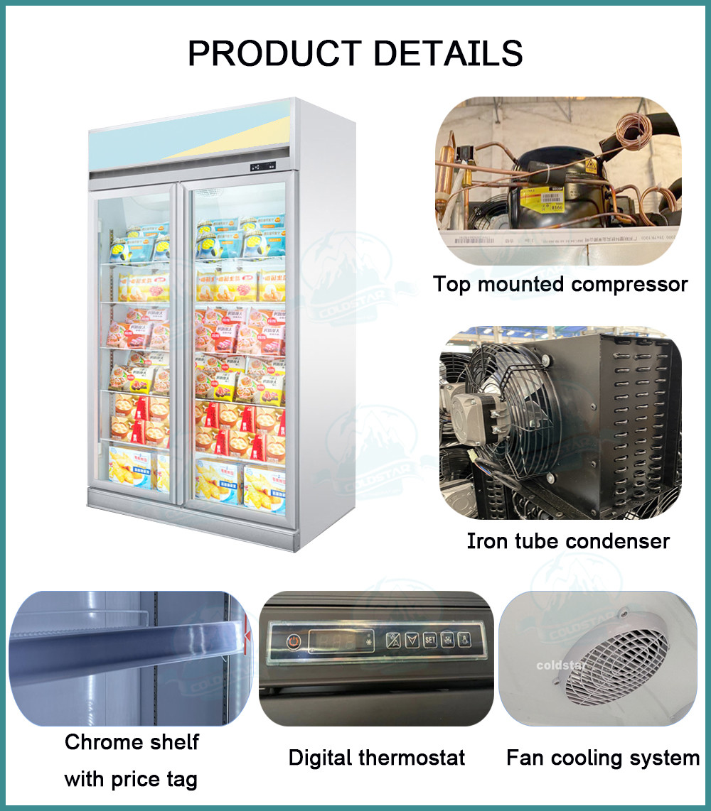 Commercial Upright Glass Door -22C Freezer For Meat Seafood