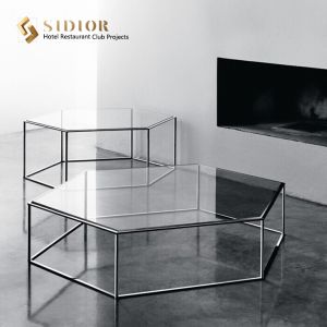 Modern Hexagon Shape White Tempered Glass Coffee Table 40cm Height