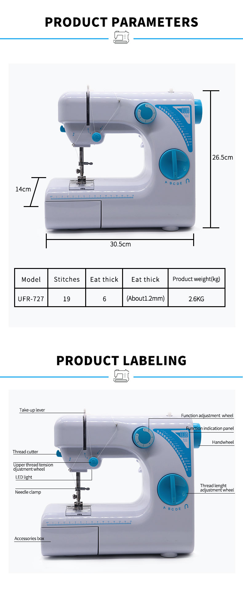 3 KG UFR-727 Electric Sewing Machine for Cloth Stitching and Buttonhole Flat-Bed