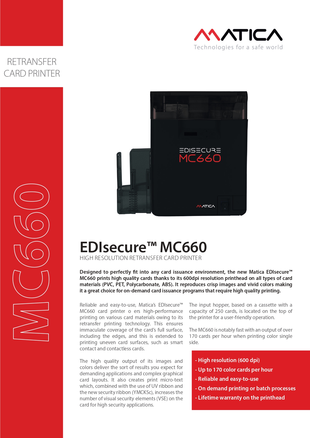 600 dpi Matica EDIsecure MC660 Retransfer NFC Business Smart Dual Sided RFID Card Printer