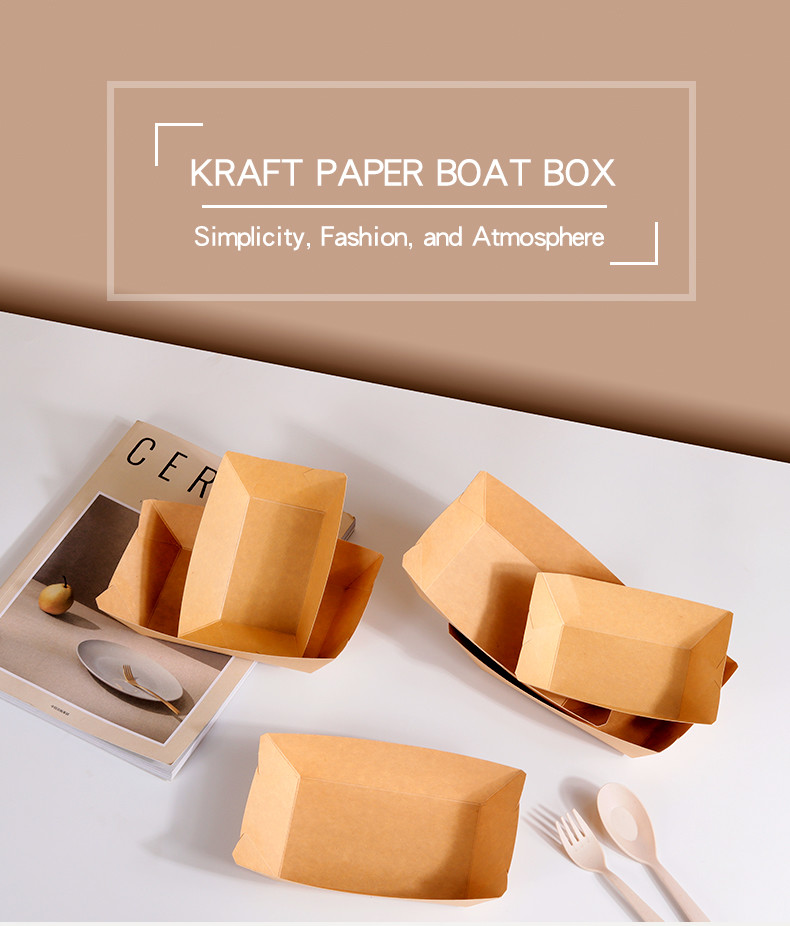 Boat Shape Disposable Food Grade Paper Boxes Packaging Snack Fries Chicken Kraft Paper Boat Tray 4/6/10/13/23/32oz